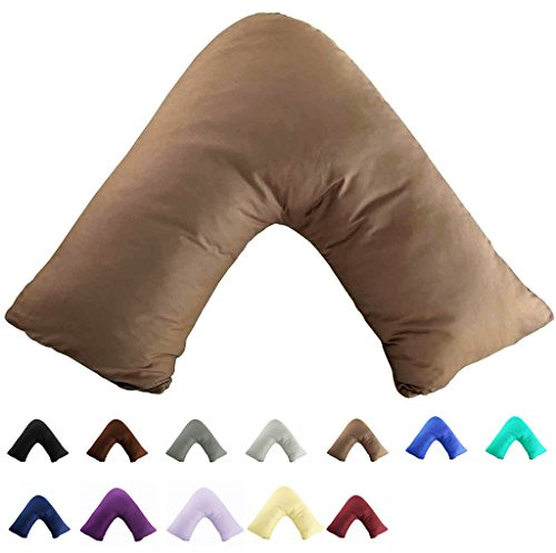 Gyulin 100% Cotton 300 Thread Count Soild Envelope Style V Shaped/Tri/Boomerang Standard Pillow Case Cushion Cover Only Cover No Insert (Khaki)