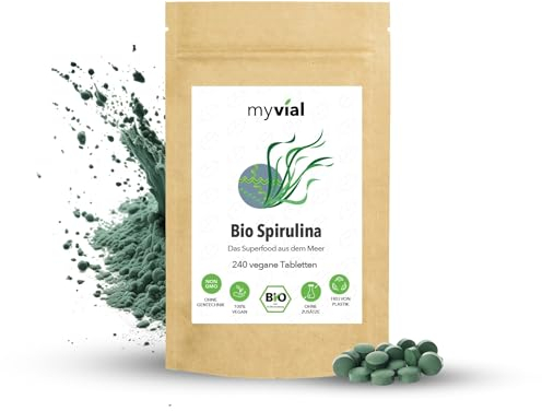 Bio Spirulina Tabletten 240 Stück – Hochdosiert & naturrein – Zellwand aufgebrochen – Ohne Zusätze & Presshilfen – Vegan & plastikfrei – 100 % Bio Spirulina (Arthrospira platensis)