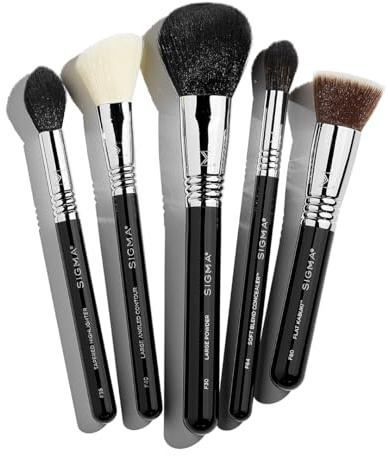 Sigma Beauty Lot De 5 Pinceaux Pour Le Visage Classiques - Pinceaux De Maquillage Hypoallergéniques, Fibres Synthétiques Ultra Douces - Application De Fond De Teint, Poudre, Fard à Joues Et Contour