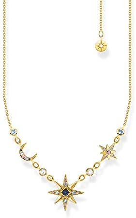 Thomas Sabo Sabo Kette Royalty Stern und Mond aus 925er Sterlingsilber 750er Gelbgold-Vergoldung, Länge: 40cm - 45cm, KE2119-959-7-L45V