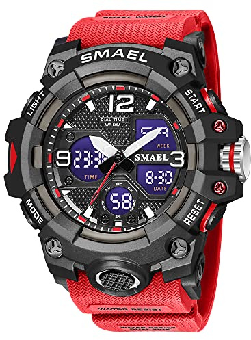 AIMES Montre Tactique Numérique Analogique Homme Sport Extérieur Étanche Affichage Date LED Grand Cadran Alarme Chronomètre Homme
