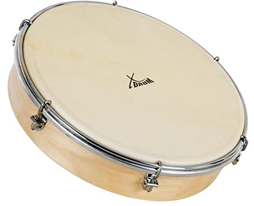 XDrum HTM-10S 10 Handtrommel mit Natur-Fell - Rahmentrommel mit Naturfell - Stimmbar mit 6 Spannhaken - Holzrahmen aus Ahorn - Ergonomischer Griff - Natur