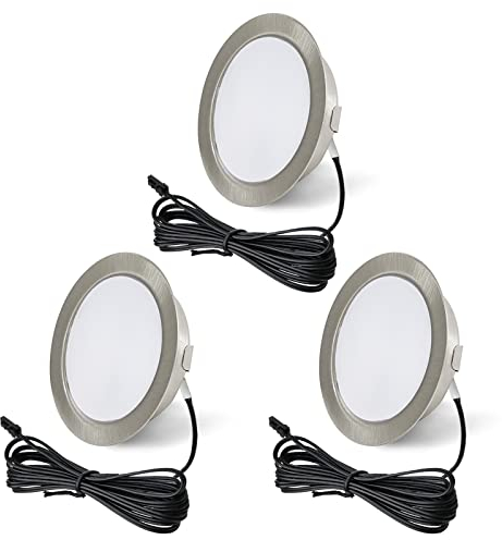 URing 3 x Foco LED Empotrable 12V Downlight Regulable, Empotrable LED Techo 3.5W 300LM 4000K Blanco Natural, Panel LED ojos de buey Luces Interiores para muebles Autocaravana, con cable de 2m, Níquel