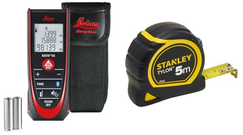Leica DISTO D2 – télémètre Laser Multifonction, avec Bluetooth (fonctionnalité Application) & Stanley 1-30-697 - Mètre Tylon Bi matière 5m X 19mm - Ruban Anti-Corrosion - Blocage du Ruban