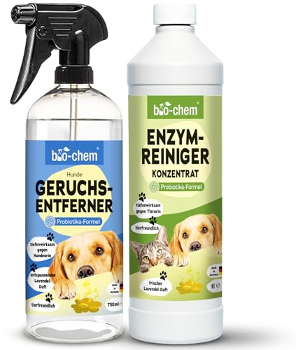 bio-chem - Set di 2 prodotti per il controllo degli odori - Rimuovi odori di cani 1L – Concentrato enzimatico 1L - Deodorante per casa e tessuti