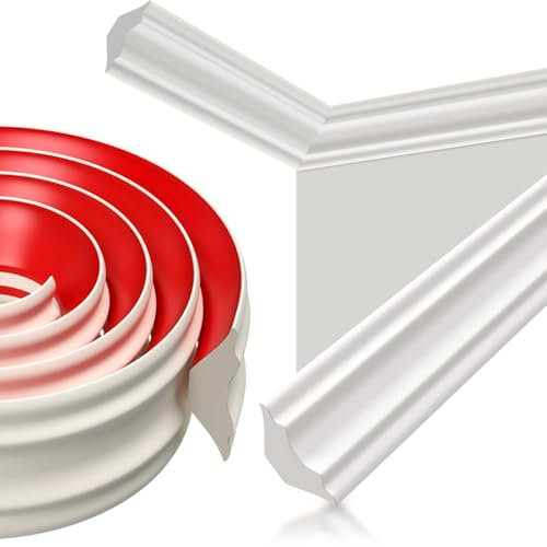Poraceous 5M Moulure Auto Adhesive Moulure Plafond, 12 mm x 9 mm TPE Moulure Autocollante Flexible Bandes de Calfeutrage, Moulage Flexible en Triangles Auto-Adhésif pour Bords de Murs(Blanc)