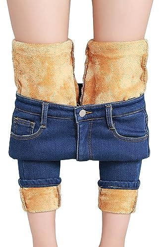 Jeans termici da donna invernali, foderati, pantaloni termici, a vita alta, elasticizzati, con push up, caldi, invernali, in pile, pantaloni da jogging, skinny denim, leggings termici con pile interno
