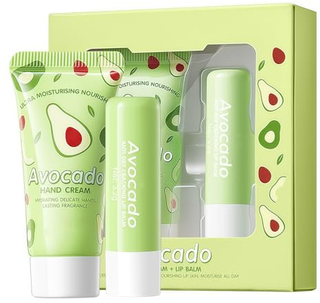 Lip Balm & Hand Cream Gift Set - Natural Hydrating Moisturizer for Dry Skin, Non-greasy Repair for Chapped Lips & Hands, Gift Set for Women, Avocado