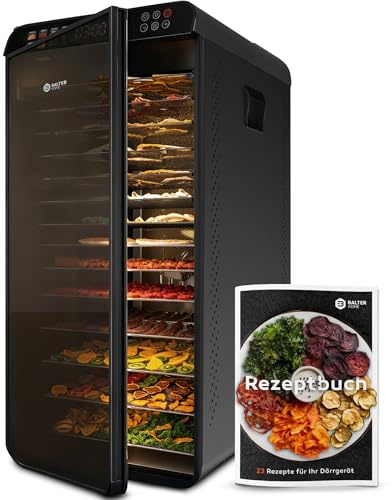 Balter Dörrautomat Edelstahl mit 2 Phasen Trocknung & 12 Etagen, 1100 W, 70L Volumen, 12000 cm² Dörrfläche, BPA-frei, 35–75 °C, Timer bis 72 Std, Dörrgerät, Dehydrator, Obsttrockner
