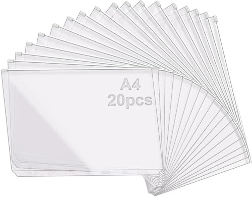 mawmuaw Documententasche A4 Klarsichthüllen 20 Stück Dokumentenmappe PVC Aktenhüllen Seitlich Open Ringbucheinlagen mit Reißverschluss Binder Taschen 11 Lochrand für Mappen Ringordner Fächermappe