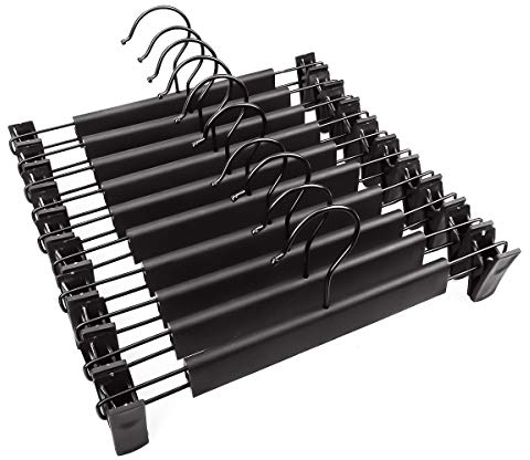 Gurkkst Premium Confezione da 10 grucce con Clip Regolabili Antiscivolo Resistente Anti-ruggine, lucidato Finitura cromata Girevole a 360 Gradi con Gancio per gonne, Jeans, Pantaloni grucce Nero