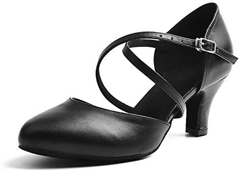 Naudamp Scarpe da Ballo per Salsa con Cinturino Incrociato in Pelle da Donna Scarpe da Ballo Latino con Tacco Alto