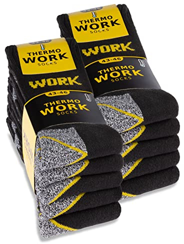 sockenkauf24 10 Paar THERMO Arbeitssocken Herren Winter Socken WORK Innenfrottee 10203 (43-46)