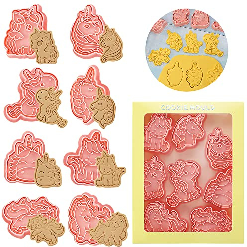 JOKILY 8 stycken djur, kaka skärare, kakmått och kakformar för kakor, handpress, kakstämpel för fondant, tårtdekoration (A)