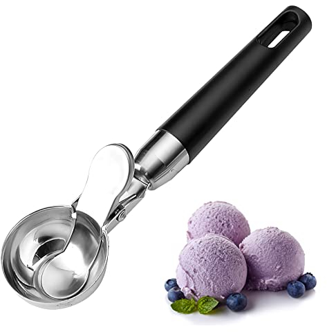 Cucchiaio di Gelato in Acciaio Inox, Porzionatore Per Gelato Con Espulsore, Porzionatori da Gelato per Torte, Melone, polpette, Biscotti, Frutta (22x4,8 cm)