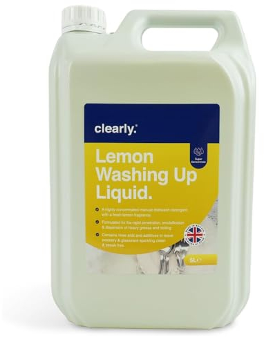 Clearly Washing Up Liquid, 5L, Concentrated Dishwashing Liquid, Lemon Fragrance Dish Washing Liquid, Stain-Removing Washing Soap for Dishes, Showers, Glass, Surfaces and More