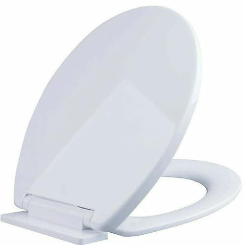 Soft Close Oval Toilet Seat Standard Size Loo Seat Easy Installation with Bottom Fixing and Adjustable Hinges Quick Release for Easy Cleaning White Plastic