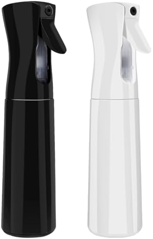 Symbah Sprühflasche für Haarstyling, Reinigung, Pflanzen, Haustiere, Friseure, Salons, 2er-Pack, 300 ml, nachfüllbar und auslaufsicher, kontinuierliche Sprühflaschen aus Kunststoff (schwarz und weiß)