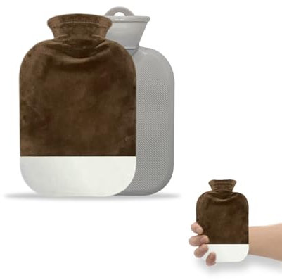 Miniatur Wärmflasche mit Bezug, Wärmflasche Bezug Abnehmbar, Waschbarer Flaschenbezug, Wärmbeutel für Warm und Bequem (Brown, 500ML)