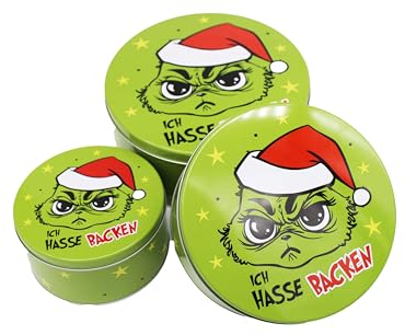 KAMACA 3 er SET Keksdosen Gebäckdosen Aufbewahrungsdosen rund praktisch und stillvoll zu Winter Advent Weihnachten (3er Set Ich hasse Backen)