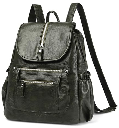 DEEVORCA Mochila de Mujer Moda Mochila a Doble Hombro Para Mujer Mochilón Para IPad de Señora Mochila Escolar Vacaciones Turismo Mochila Diseño Con Tapa Abatible Mochila Dama Impermeable PU Verde
