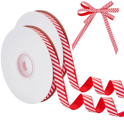 PH PandaHall Nastro A Righe Rosse e Bianche 45.6m, Nastro di Grosgrain Da 10mm, Nastro per Albero di Natale, Nastro Decorativo per Artigianato, per Confezioni Regalo, 2 rotoli