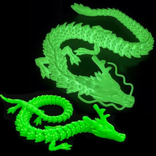 FOLANDO Figurine de dragon lueur imprimée 3D - 45 cm - Figurine de dragon entièrement articulée - Articulations flexibles - Décoration d'intérieur, bureau, cadeau phosphorescent (vert lumineux)