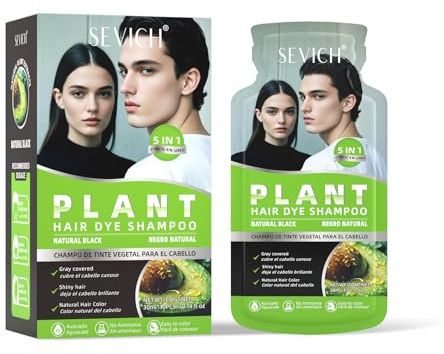SEVICH Plant-Based Hair Dye Shampoo Sachets for women & men - with Avocado Extract | 10 Pre-Measured Packets | Ammonia-Free Gray Coverage | 5-in-1 Color & Care (30ml/Sachet) Natural Black