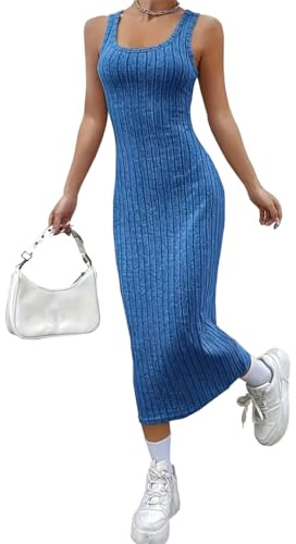 Sthxyfaith Womens Summer Dress Rib Sleeveless Knit Striped Print Halter Neck Bodycon Mini Dress Wedding Guest Dresses for Women