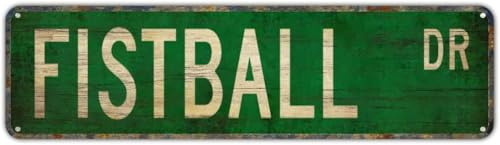 Fistball Street Sign Vintage Metal Tin Sign Bar Cafe Garage Cave Home Room Farmhouse Garden Patio Wall Decor 4x16 Inch