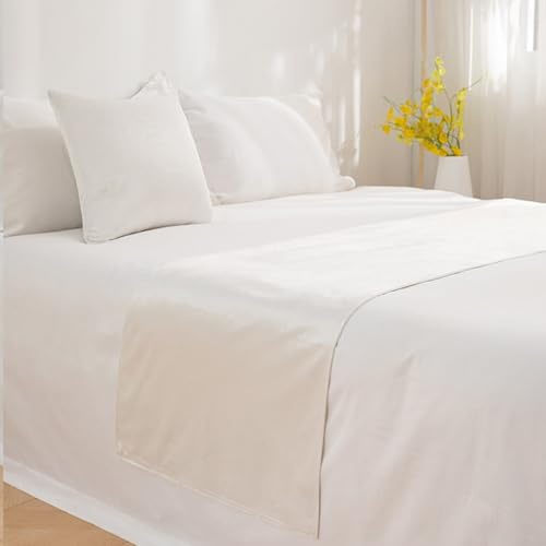 Camino de cama de terciopelo – Funda de cama de hotel de lujo, cubrecamas para protección de cama, camino de cama para tamaño King Queen, blanco, 45 x 260 cm para cama de 2 m