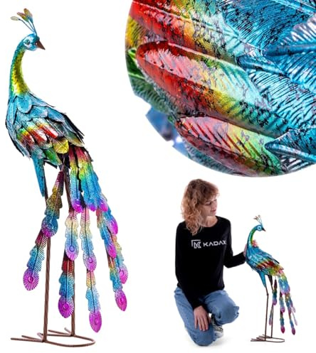 KADAX Figura de pavo real para jardín, 78 cm, gran estatua de jardín de acero con recubrimiento en polvo, figura de pájaro de metal como decoración de jardín para jardín, balcón y terraza, estatuas de