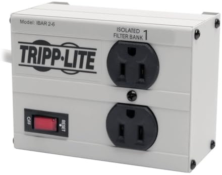 Tripp Lite ISOBAR2-6 Isobar 2 Outlet Heavy Duty Power Strip Surge Protector, 1410 Joules, 6ft Cord, Flat Plug, Metal Power Strip, Industrial Garage Work Shop Bench, Under Desk and Wall Mountable