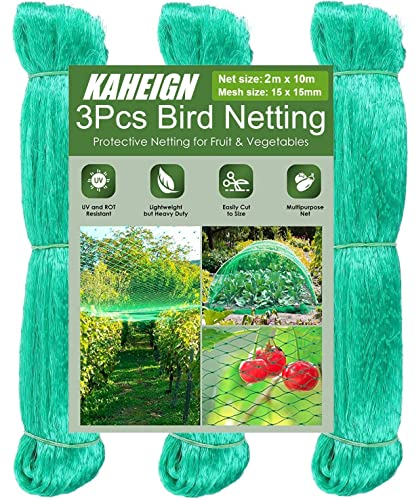 KAHEIGN 3 Pièces Filet De Anti-Oiseaux, 2m x 10m Filet De Maille De Plante De Jardin Filets D'arbres Fruitiers pour Vigne Légumes Fleurs Plantes Clôtures (Vert)