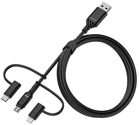 Otterbox Cable Renforcé 3 en 1 avec connecteur USB-A, USB-C et Lightning, Câble de Charge pour Smartphone et Tablette, Ultra-Robuste, résiste aux torsions et pliages, 1M, Noir