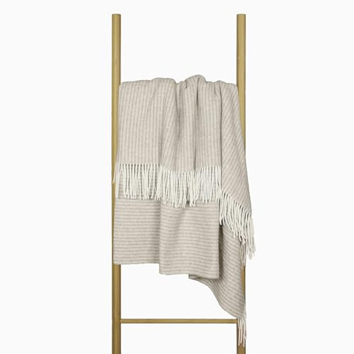 Nostra Andora Merino-Woll- und Kaschmirdecke – Weiche, atmungsaktive und leichte Elegante Überwurfdecke für Sofa und Außenbereich, temperaturregulierendes Design mit Fransen (Beige)