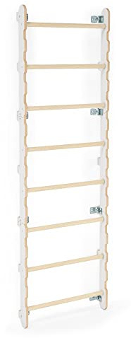 Ribbstol, barnrum, gymvägg, barn, småbarn | klätterställning, inomhus, gymnastikvägg av naturligt trä (210 cm) | Gymnastikringar, barn med repstege gunga | 100 % ECO | Tillverkad i EU ..