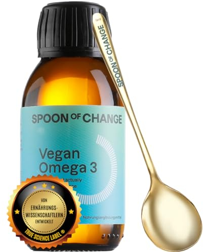 Premium Omega-3 Algenöl Vegan (2900mg pro Tag) - Hochdosiert - mit Zitrone - DHA & EPA - Wissenschaftsbasiert, Laborgeprüft - Nachhaltig - Mit Vitamin D3 fürs Immunsystem - Spoon of Change®