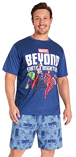 Marvel Avengers Mens Pyjamas Set Short PJs Nightwear Spiderman Lounge Set Comfy Sleepwear Breathable Gifts for Men (M, Blue)