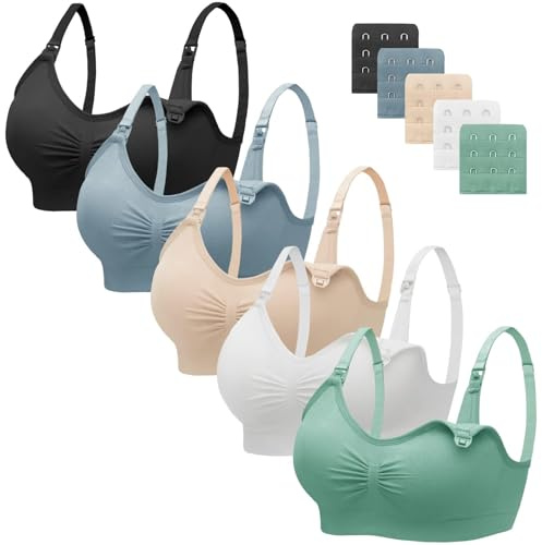 HBselect 5 Pezzi Reggiseno Allattamento Senza Cuciture Reggiseni Allattamento Reggiseno Premaman Morbido con Estensioni Extra del, Reggiseno Gravidanza Senza Ferretto per Le Donna