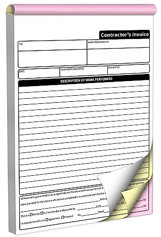 AMXZEA Contractor Invoice Books,3 Part Carbonless Contractor Estimate Book,Work Order Receipt Book with Carbon Copies,7.3 x 11 Inch (50 Sets)