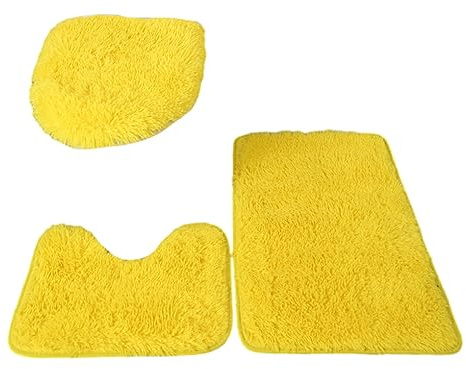 rongweiwang Juego de Alfombrillas de Inodoro con Textura y Fuerte absorción de Agua 3X para una Experiencia de baño cómoda alfombras Cubierta de PU Alfombra Segura, Amarillo