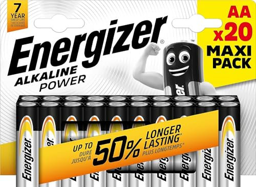 Energizer Alkaline Power Lot de 20 Piles AA, Longue durée pour Un Usage Quotidien, sans sulfatation, avec 7 Ans de durée de Vie