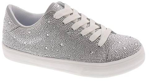 Masseys Women's Veronica Rhinestone Studded Fashion Sneaker, 9 W (Wide), Metallic Silver