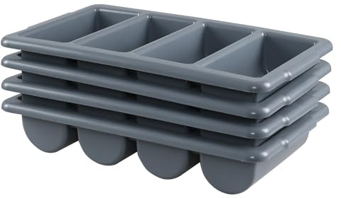 Nihenok 4 Pack Plastic Commercial Cutlery Bin, 4 Compartment Commercial Silverware Bin, Gray