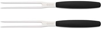 Giesser Messer - Made in Germany - Wurstgabel, Klinge 13 cm, rutschfest, Fleischgabel spülmaschinenfest, rostfrei, stabil, perfekt zum servieren (Schwarz - 2er Set)