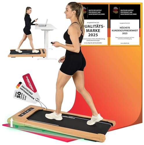 Christopeit Walking Pad 4.2 – ultraflaches Laufband (11 cm), bis 6 km/h, 7 Programme, LED-Display, Fernbedienung, Bluetooth, Pulsmessung, Kinomap/Zwift/Fithome kompatibel, bis 120 kg, Platzsparend