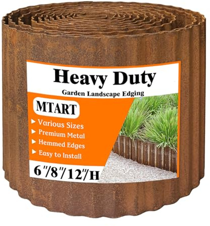 MTART Metal Garden Edging for Landscaping, Sturdy Corrugated Edging Border for DIY Flower Bed, Lawn and Landscape Edging (Rusty, 6×40Ft)