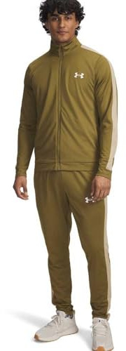 Under Armour Men's Rival Knit Tracksuit, Comfortable and Fast-Drying Top and Jogging Bottoms with Pockets, Men's Tracksuit for Training and Casual Wear,Canteen Green/Field Khaki/Field Khaki,XS
