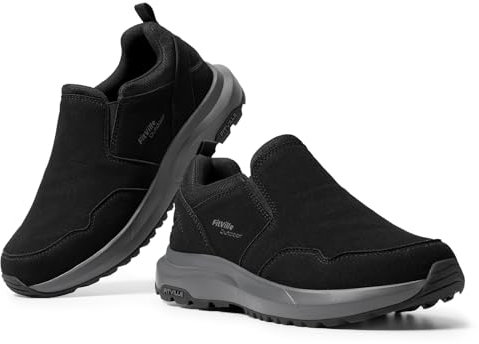 FitVille Scarpe Uomo Senza Lacci Pianta Larga Loafer e Mocassini Scarpe da Camminata Escursionismo Trekking Antiscivolo Casual Slip-on Sneakers Nero 43 EU Larga